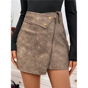American Style PU Leather A-Line Mini Skirt, High Waist And Slimming Design